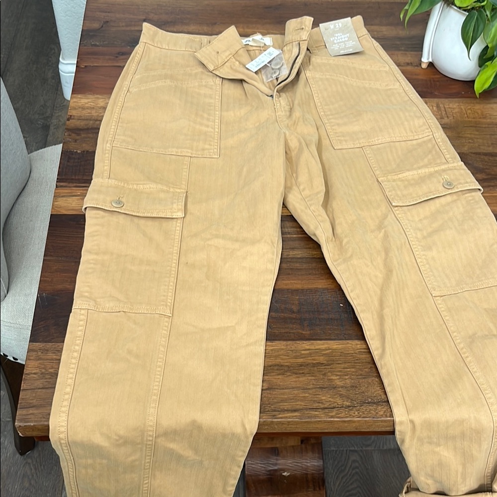 Madewell Tan Cargo Pants with Elastic Waistband